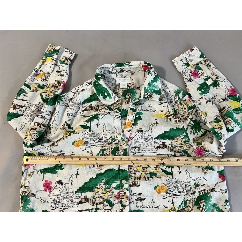 Cynthia Rowley Womens Plus 1X Blouse Shirt Amalfi Coast 100% Linen Rolled Cuff - Picture 6 of 13